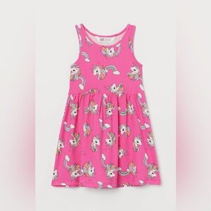 H&M‎ Pink Unicorn Rainbow Dress Kids 8-10Y | Sleeveless Cotton Play Dress